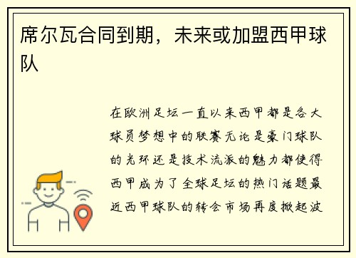 席尔瓦合同到期，未来或加盟西甲球队